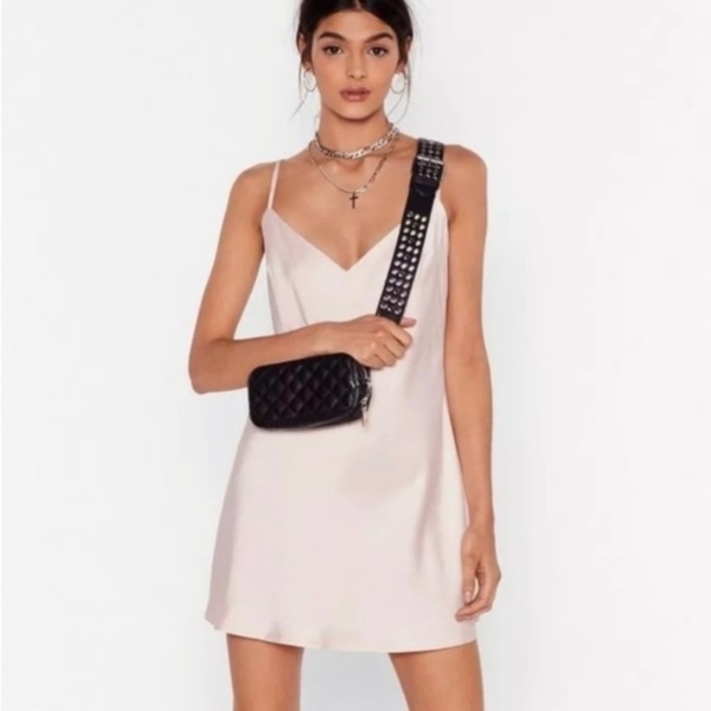 Nasty Gal Swing By Sometime Champagne Satin Mini Y2K Dress NWT Women’s Size - 8